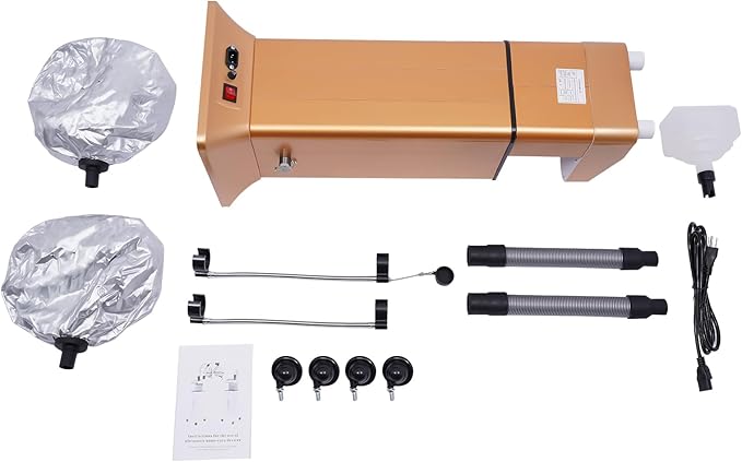 Multifunctional Hair Steamer Cold Mist Ozone Oil Treatment Dyeing Machine with 2 Steam Caps Standing Hooded Hair Care Processor with Wheels 2 Telescopic Tubes Time/Temp Control for Barbershops Salons