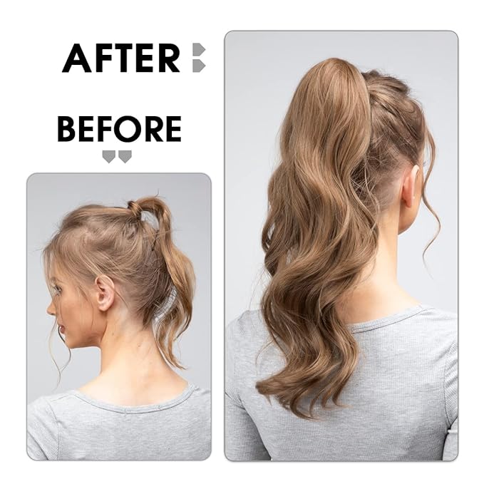 CJL HAIR 22" Long Ponytail Hair Extension Wrap Around Pony Tail Clip in Curly Wavy Synthetic Fake Hairpiece for Women Jet Black