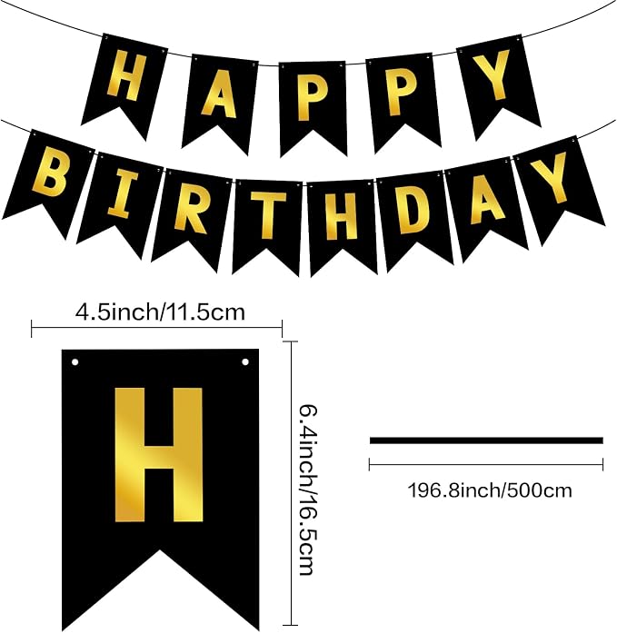 Hooqict Happy Birthday Banner Black and Gold Birthday Decorations - Image 2
