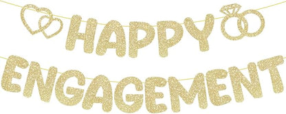 Pre-Strung Engagement Party Decorations, Glitter Happy Engagement Banner by XenoptyChron
