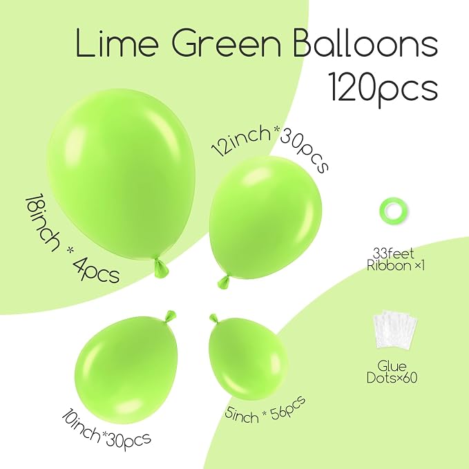 Awenztech 122pcs Lime Green Latex Balloons in 18 12 10 5 inches | Baby Shower - Image 2