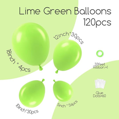 Awenztech 122pcs Lime Green Latex Balloons in 18 12 10 5 inches | Baby Shower - Image 2