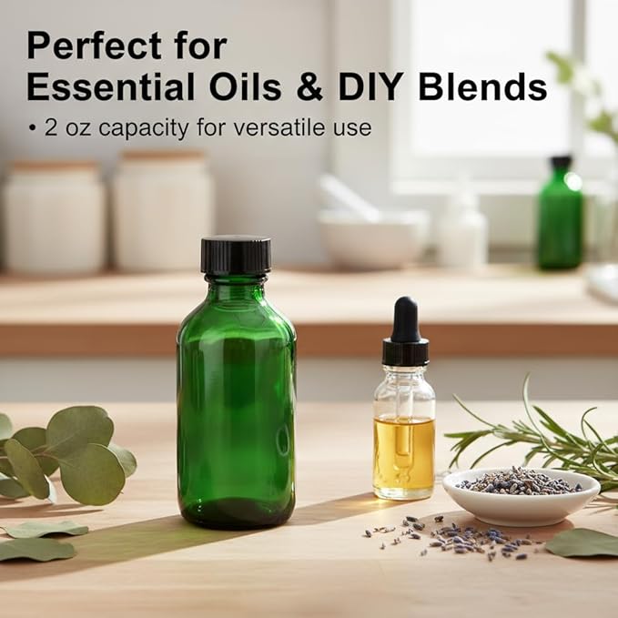 DIDITIME 2 oz Shot Bottles with Caps & Stainless Steel Funnels, Juicing Bottle Reusable Glass, 60ml Small Jars with Lids for Potion, Ginger Shots, Oils, Juice (olive green, 6-pack)