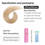 SUYYA Tape in Hair Extensions Human Hair 50g/pack 20pcs Straight Seamless Skin Weft Tape in Real Human Hair Extensions(20inch 16# Light Blonde)