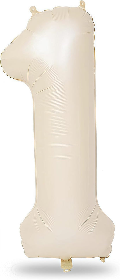 40 Inch Beige Number 1 Balloon for 1st Birthday Decoration, Large Self by Lingqiang