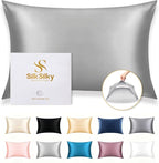 SilkSilky 100% Mulberry Silk Pillowcase - Pure 22 Momme High-Grade 6A Fibers for Hair & Skin, Envelope Closure, Natural, Organic, Breathable & Cooling Pillow Case (King, Silver)