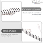 French Amie Long and Thin Black White Large 4” Handmade Celluloid Automatic Hair Clip Barrette for Women and Girls (Stripe)