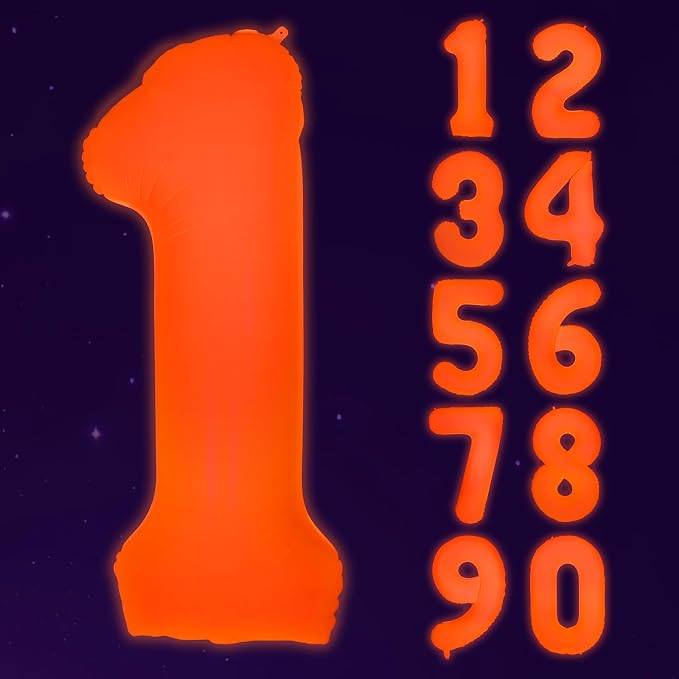 Mega-L Glow in The Dark Party Supplies, 40 Inch Orange Number 1 Balloon | Glow by Mega-Loopolis