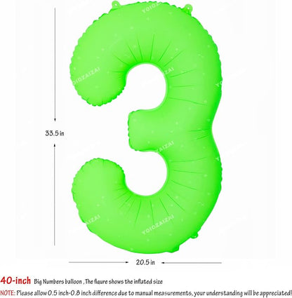 40IN Fluorescent Green Number 3 Balloons Glow In The Dark Green Balloon | - Image 2