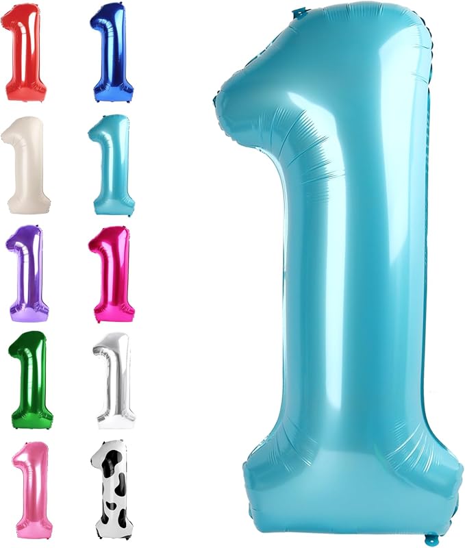 Pearl Blue Number 1 Balloon 40 inch, 1st Birthday Party Balloons Decorations | by Upgesy