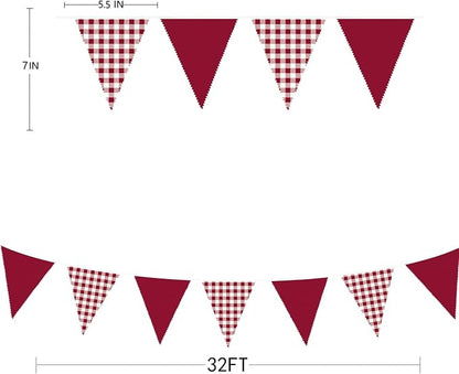 32Ft Burgundy Party Decorations Burgundy Gingham Plaid Checkered Triangle Flag - Image 3