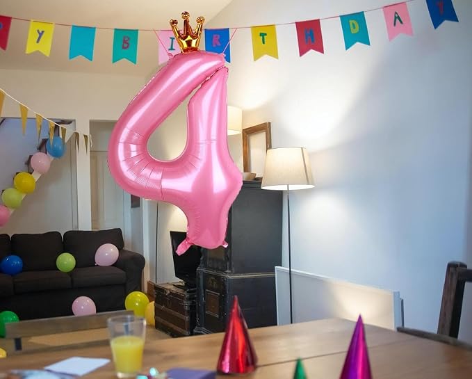 40 Inch Crown Pink Number 4 Balloon, Big Conjoined Light Pink Foil Mylar Helium - Image 4