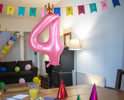 40 Inch Crown Pink Number 4 Balloon, Big Conjoined Light Pink Foil Mylar Helium - Image 4
