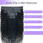 Seamless 3C 4A Kinky Curly Clip In Extension PU Weft Curly Clip in Extension Human Hair Clip Ins Full Head for Black Women Brazilian Remy Human Hair Natural Color 8Pcs with18clips 120g/Set (26 inch)