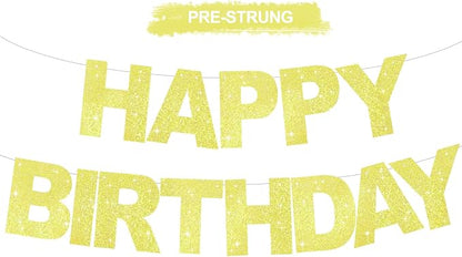 BEISHIDA Pre-Strung Glitter Yellow Happy Birthday Banner Party Sign Decor | NO by Beishida