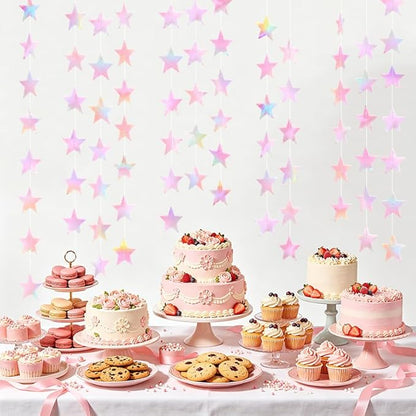 Iridescent Pink Shining Star Hanging Garland Pink Holographic Hanging Sparkling - Image 2