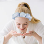 Zkptops Spa Headband for Washing Face Wristband Set Flower Sponge Makeup Skincare Velvet Fabric Bubble Soft Get Ready Hairband for Women Puffy Headwear Non Slip Thick Thin Hair Accessory(Blue Flowers)