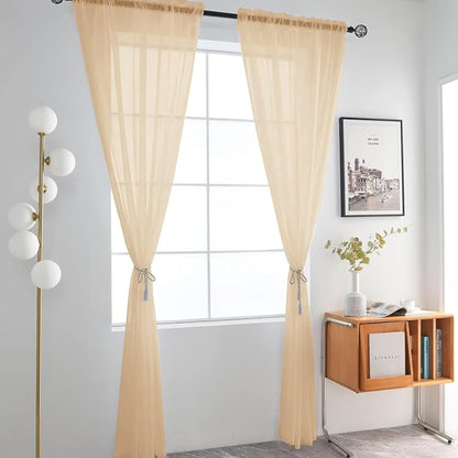 SpaceDresser Basic Rod Pocket Sheer Voile Window Curtain Panels Apricot 1 Pair - Image 2