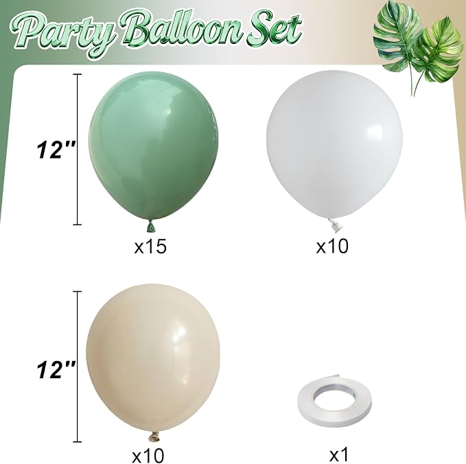 Sage Green Balloons, 12 Inch Sage Green and White Sand Balloons - Image 2