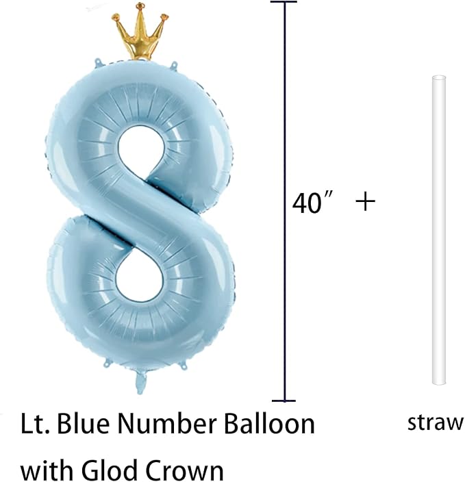 Number 8 Foil Balloon with Crown, 40-Inch Light Blue | Light blue number 8 foil - Image 2