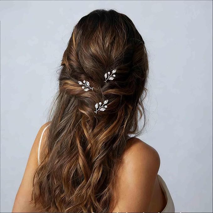 3 Pieces Pearl Crystal Bridal Hairpins Silver rhinestone wedding hairpins headpiece Tiny Pearl Hair Pins Decorative Prom Accessory for Women Wedding Hairstyles