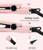 PRITECH Flat Iron Hair Straightener, Titanium Flat Iron with Adjustable Temp(290°F-450°F), 1 inch Plate for All Hairstyles Anti-Frizz Dual Voltage Straightening and Curler 2 in 1 (Pink)