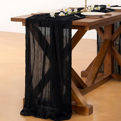 Cheesecloth Table Runner Summer Boho Wedding Birthday Party Home Decor | Black - Image 4