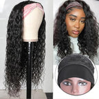 KLAIYI Human Hair Water Wave Curly Non Lace Front Wigs for Black Women, Deep Wave Glueless Wear and Go Half Wig, 30S Ready to Go Wig with Band, Beginner Friendly, 20Inch