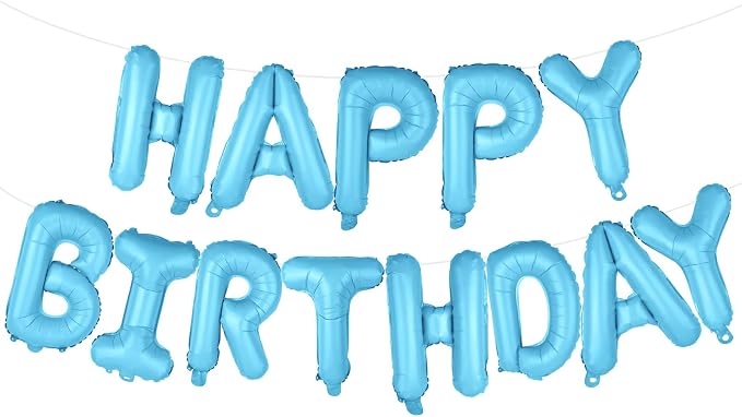 Light Blue Happy Birthday Balloons Banner 16 Inch Mylar Foil Letters by WESTGO