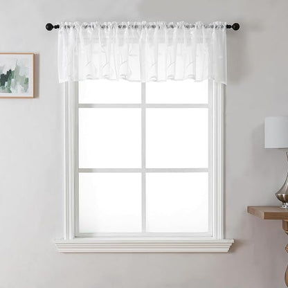 Kitchen Sheer Cafe Curtains Embroidered Leaves White 54Wx16L | Light Filtering by VISIONTEX