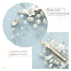 Latious Flower Wedding Hair Clip Silver Pearl Bridal Hair Barrettes Rhinestones Hair Piece for Women and Brides