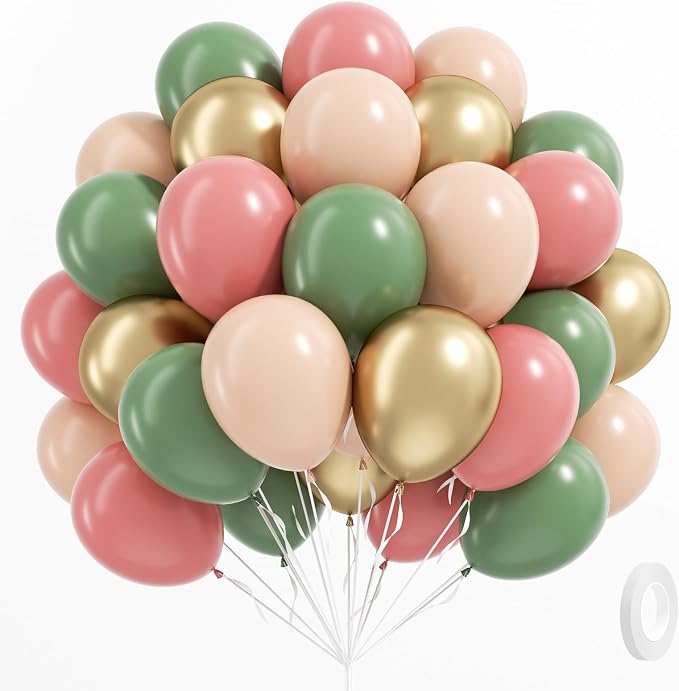 60pcs Pink and Green Balloons by BAUANOOY