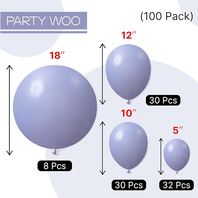 PartyWoo Dusty Blue Balloons 100pcs Boho Dusty Purple Muted Lavender Color | 18 - Image 8