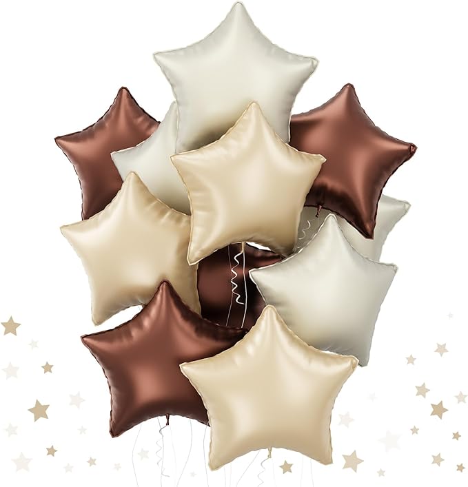 Cream Star Foil Balloons, 18 Inch Brown Beige Netural Stars Shape Balloons 12 by TAOYE
