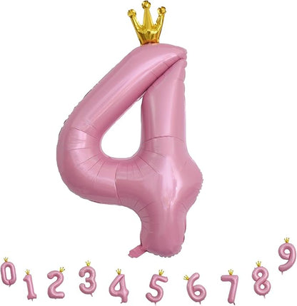 Crown Number Balloons 4 for Kids, Large Pastel Pink Number Balloon 0-9 Set - Image 9