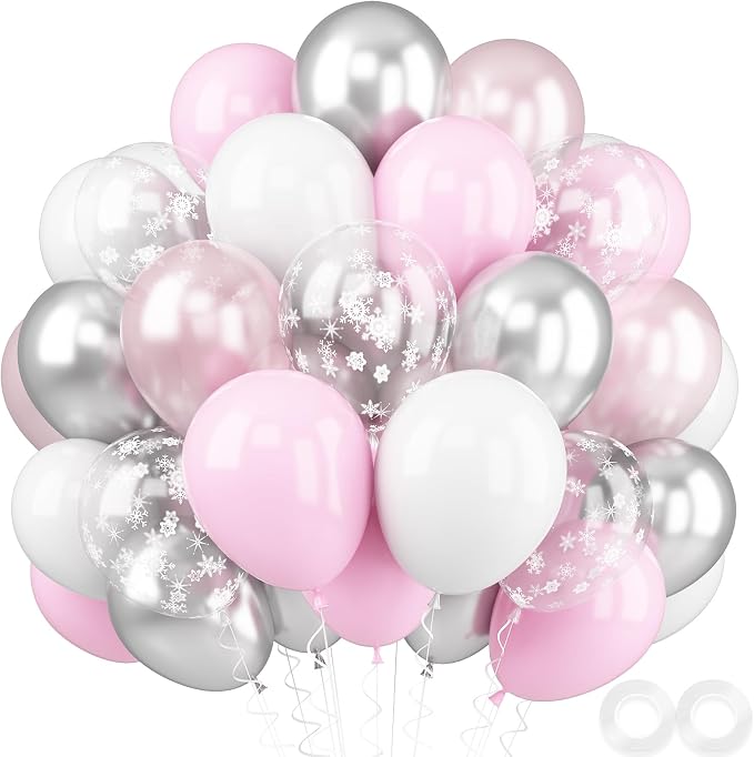Pink and Silver Balloons, 12 Inch Pink White Silver Pearl Pink Latex Balloons by FEYG