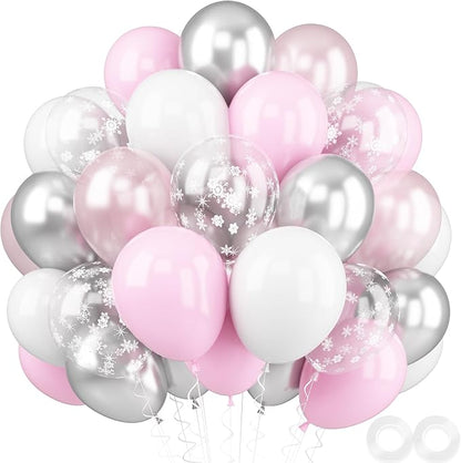 Pink and Silver Balloons, 12 Inch Pink White Silver Pearl Pink Latex Balloons by FEYG