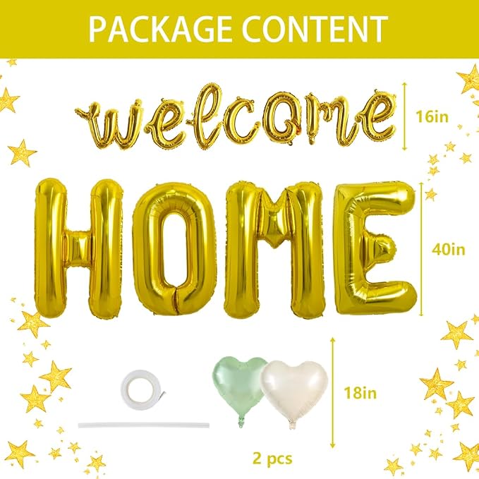 TONIFUL 2 Size Gold Foil WELCOME HOME Balloons Banner Letter Decorations | - Image 2
