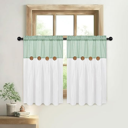 Boho Kitchen Curtains 36 Inch Length, Farmhouse Cotton Linen Tier Curtains - Image 7
