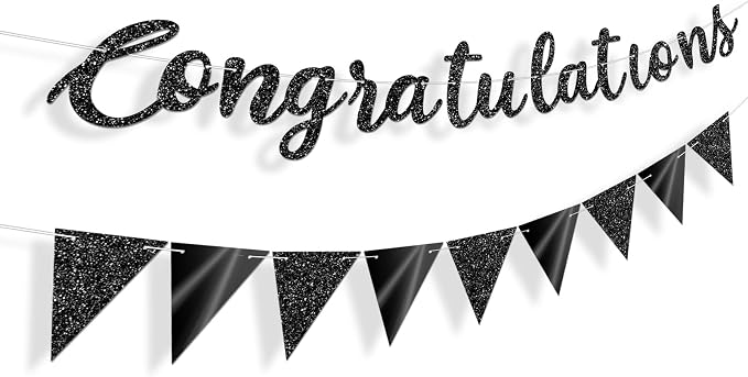 Glitter Black Congratulations Banner - Image 2