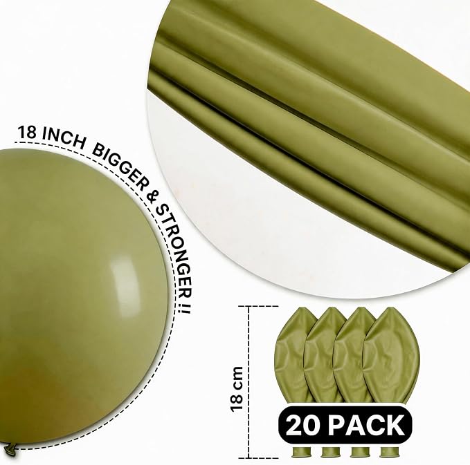PartyWoo Sage Green Balloons 20pcs Olive Boho Green Color 18 Inch | Balloons - Image 6
