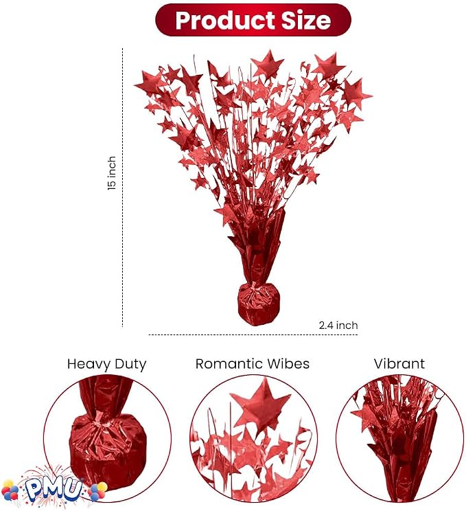 PMU Bursting Star Metallic Foil Spray Centerpiece- Red Prismatic Balloon Weights - Image 3