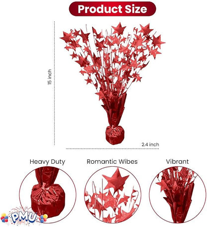 PMU Bursting Star Metallic Foil Spray Centerpiece- Red Prismatic Balloon Weights - Image 3