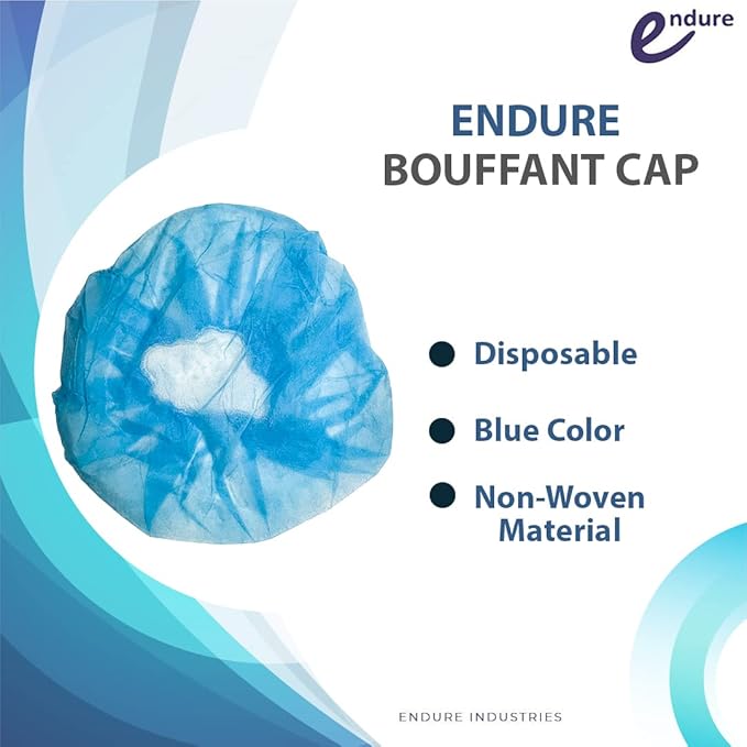 Endure Disposable Bouffant cap- Blue, Hair Head Cover Net, Handmade, Nonwoven PP, Case of 400 (24")