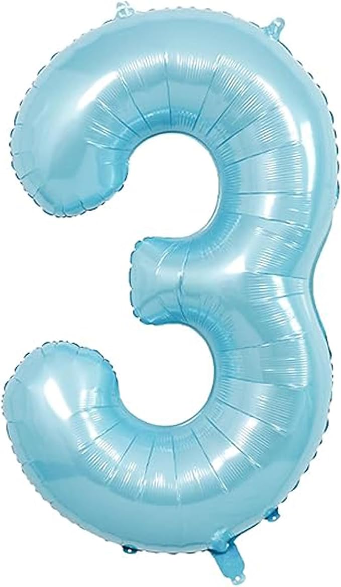 40 Inch Light Blue Number 3 Balloon | 3 Birthday Balloon by GLASNES