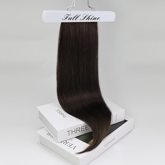 Full Shine Human Hair Clip in Extensions 18 Inch Color 2 Darkest Brown Natural Straight Hair Extensions Lace Clip in Human Hair Extensions Long Straight Hair Longevity 3 PCS 60 Grams