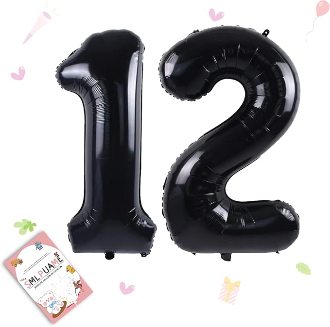 40 inch Number Balloon 0-9 Black Large Number 12 Balloons, Digital Balloons by Smlpuame