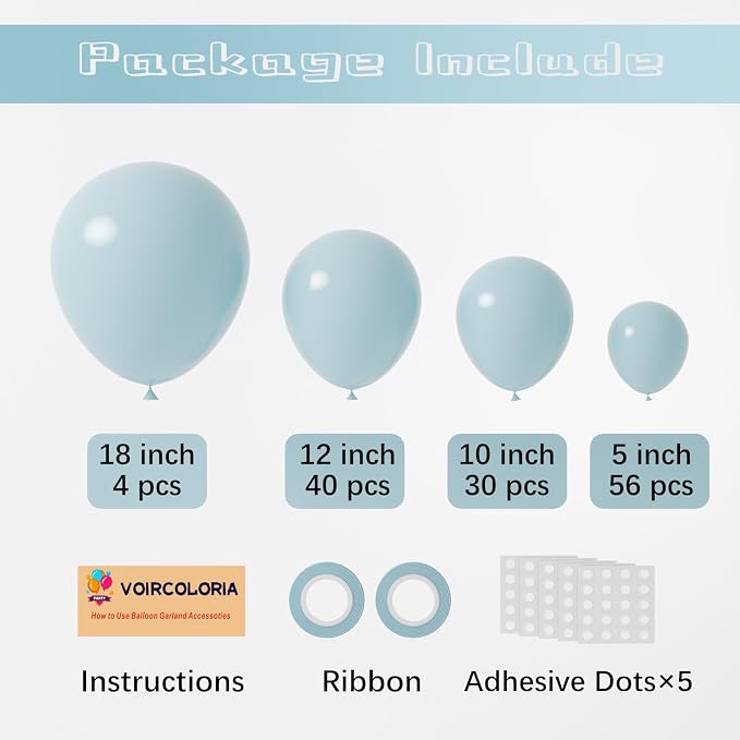 Voircoloria 130pcs Pale Aqua Balloons Garland Arch Kit, 18 12 10 5 Inch | - Image 2
