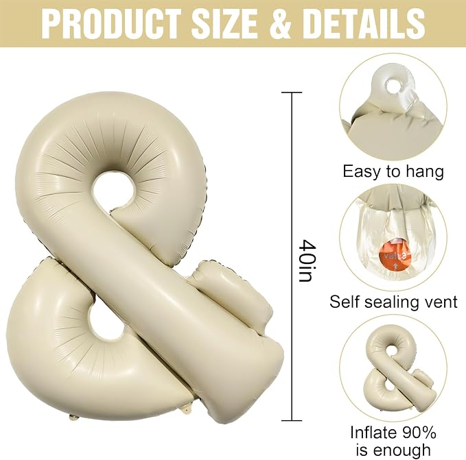 Letter Balloons Beige, 40 Inch Letter And Balloons, Alphabet Name Foil Balloon - Image 2
