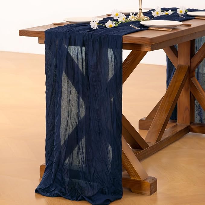 Cheesecloth Table Runner Summer Boho Wedding Birthday Party Home Decor | Navy - Image 4